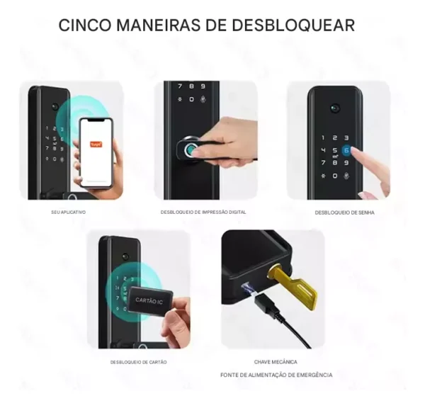 Fechadura Eletrônica Digital Com Biometria Senha Wi-fi Chave - Imagem 8