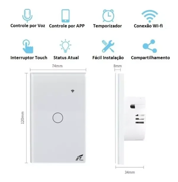 Interruptor Inteligente Wi-fi + Rf 1 Botão Touch Tuya Alexa - Imagem 3