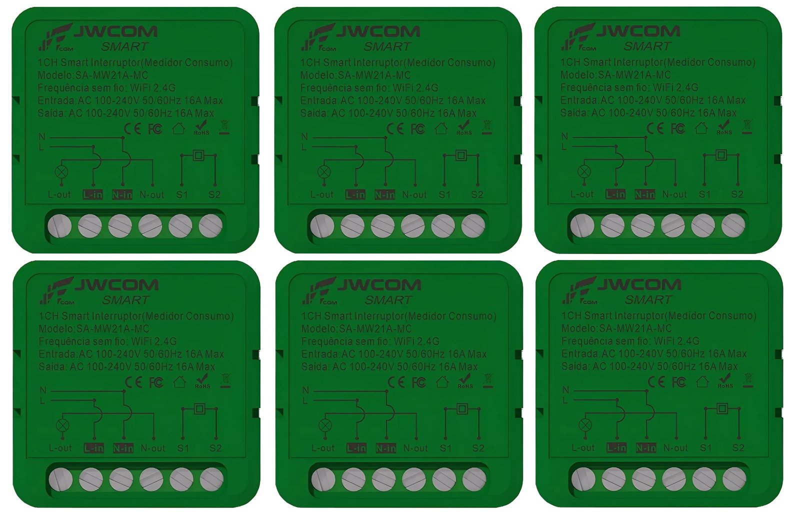Modulo Inteligente Mini Wifi Medidor Consumo Energia 6 Peças