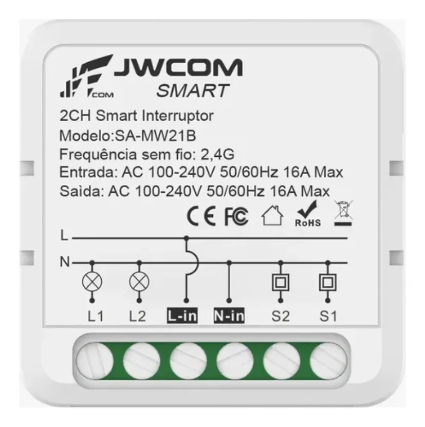 Módulo Mini 2 Canais Smart Wifi Inteligente Alexa E Google